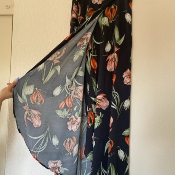 Lulus | Magdalena Navy Blue Floral Print Wrap High-Waist Maxi Skirt | Size S - Picture 8 of 13